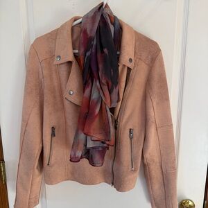 SET! Maurices Medium Distressed Blush Poly Spandex Moto Jacket + Scarf